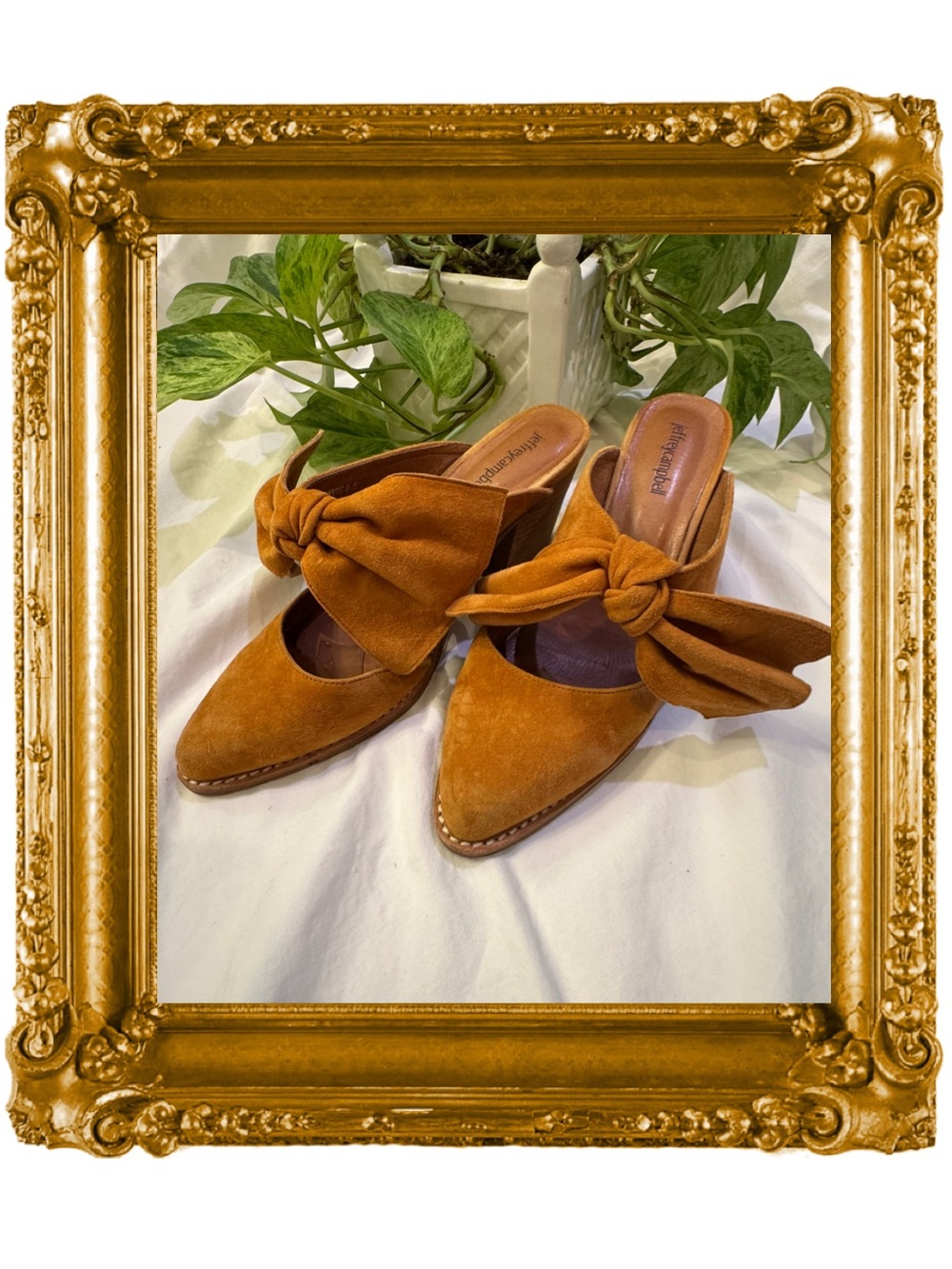 Jeffrey Campbell Cognac Suede Knot Bow Mules